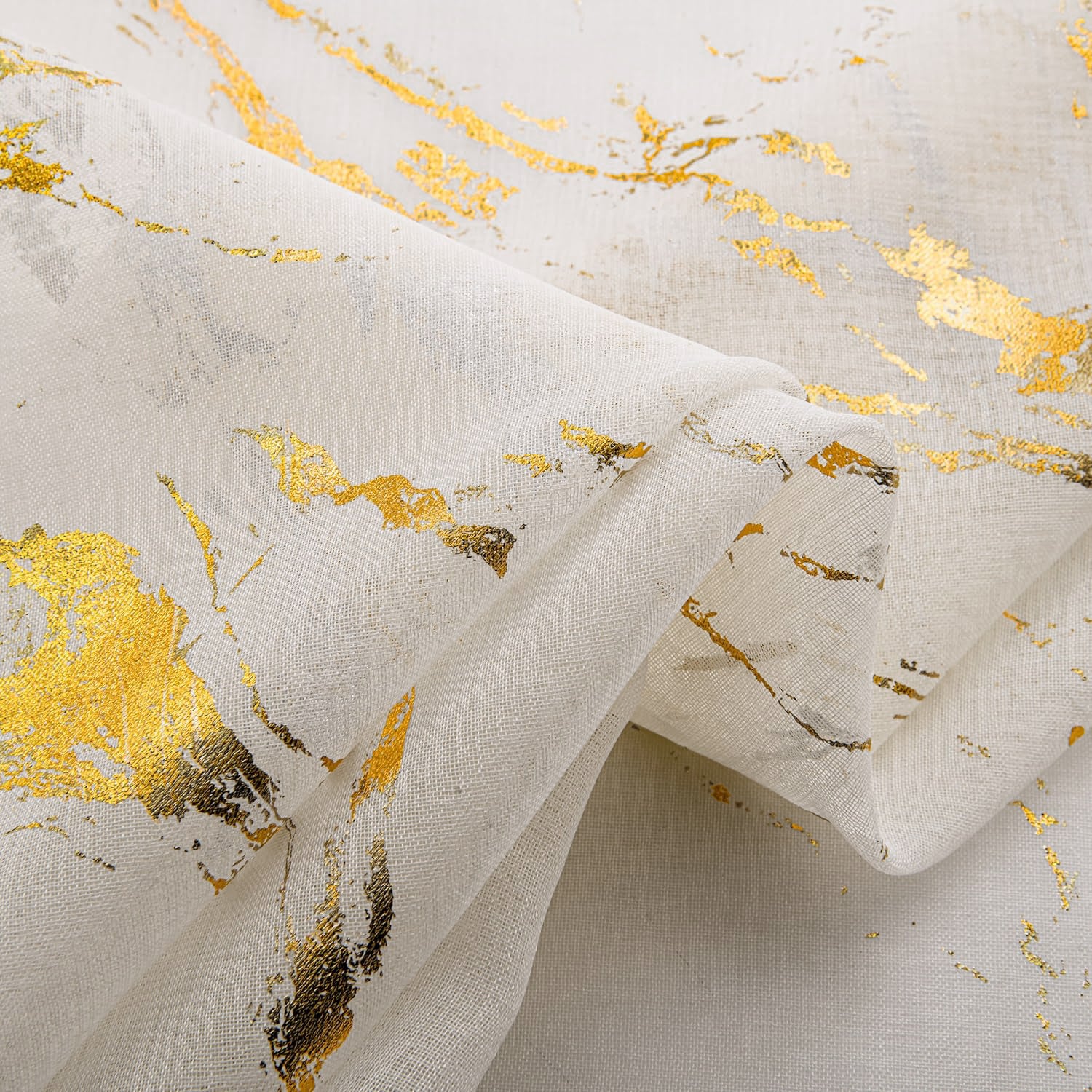 Elyse Marble Design Slot Top Voile Panel With Gold Foil