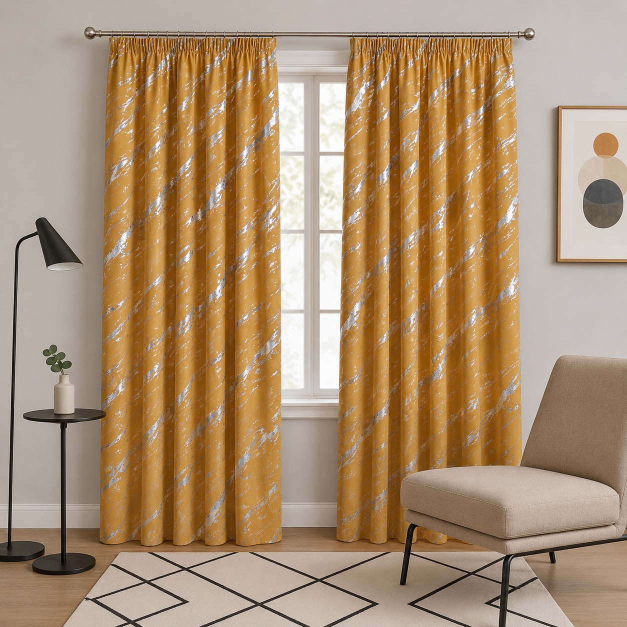 Elyse Gold Thermal Blackout Pencil Pleat Curtains With Silver Foil (Gold/Silver)