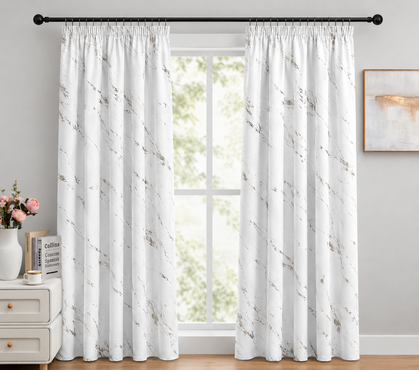 Elyse White Thermal Blackout Pencil Pleat Curtains With Silver Foil (White/Silver)