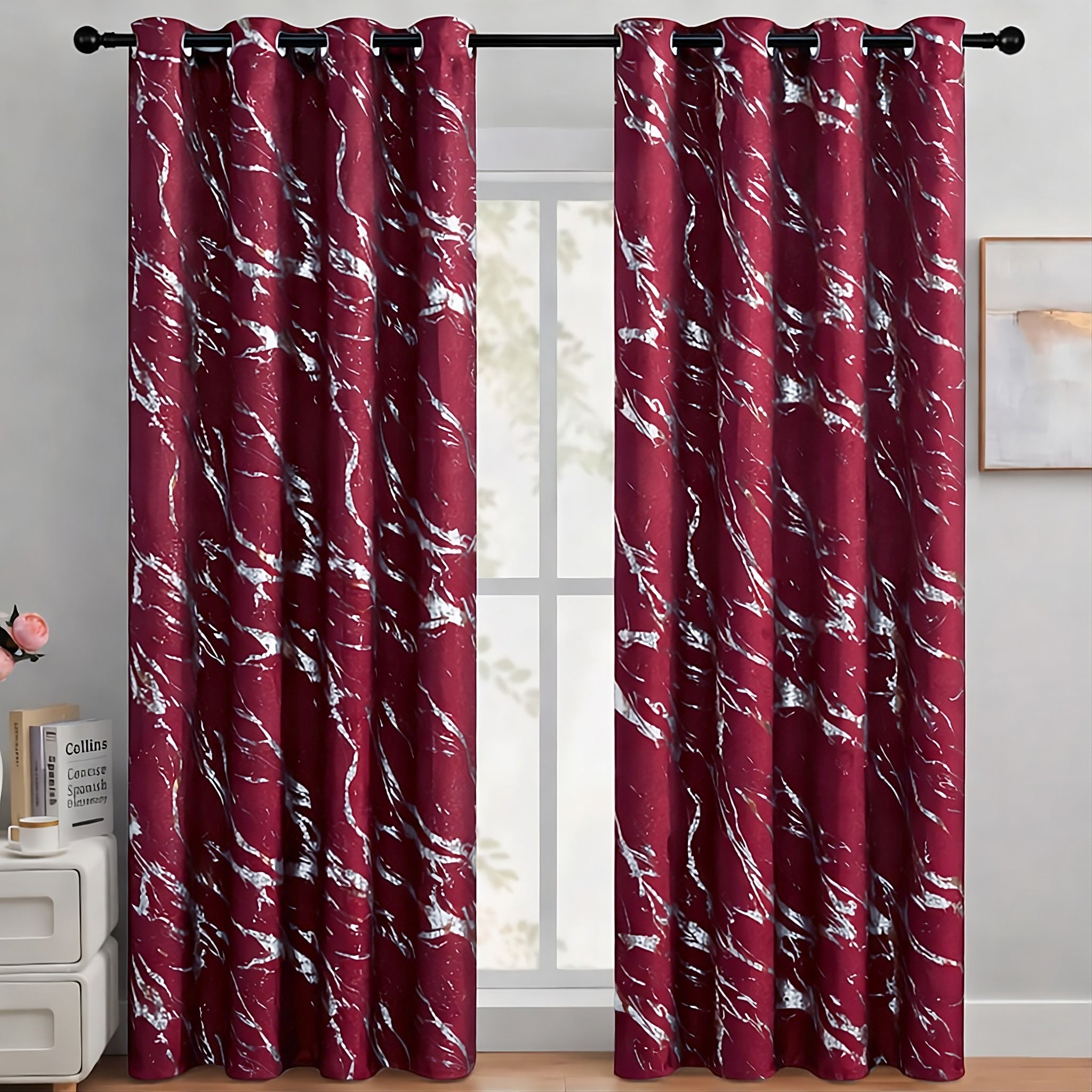 Elyse Red Thermal Blackout Eyelet Curtains With Silver Foil (Red)
