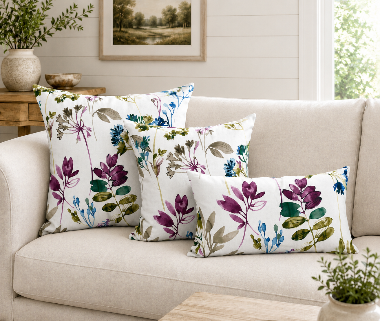 Emma Floral Botanical Eyelet Thermal Curtains Watercolour Print Ready Made Pair