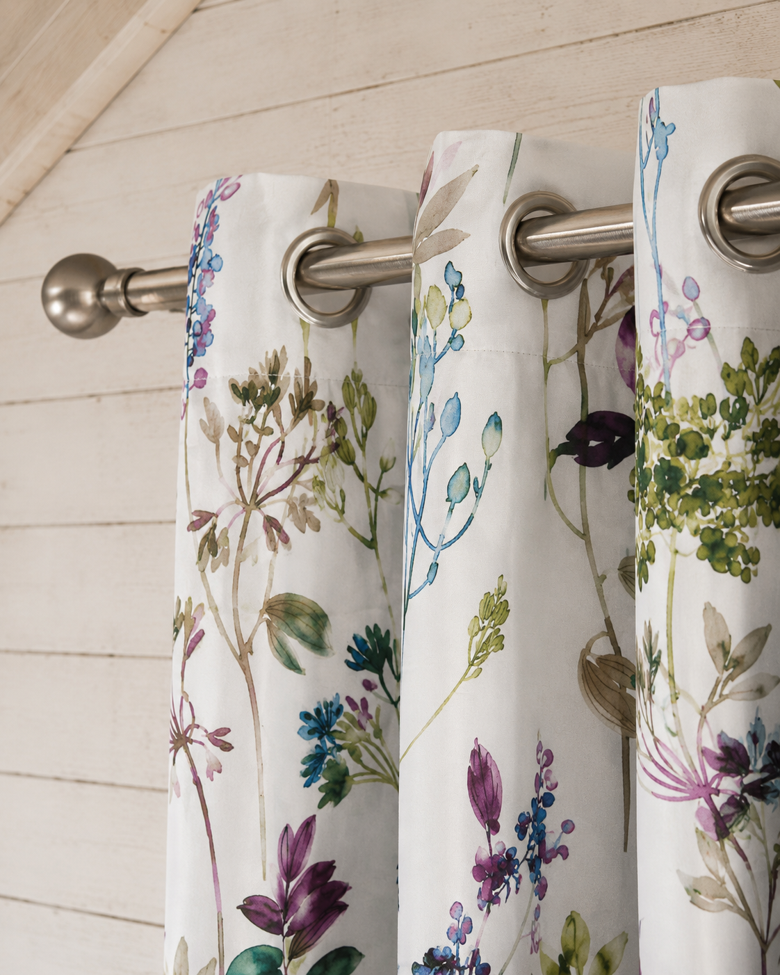 Emma Floral Botanical Eyelet Thermal Curtains Watercolour Print Ready Made Pair