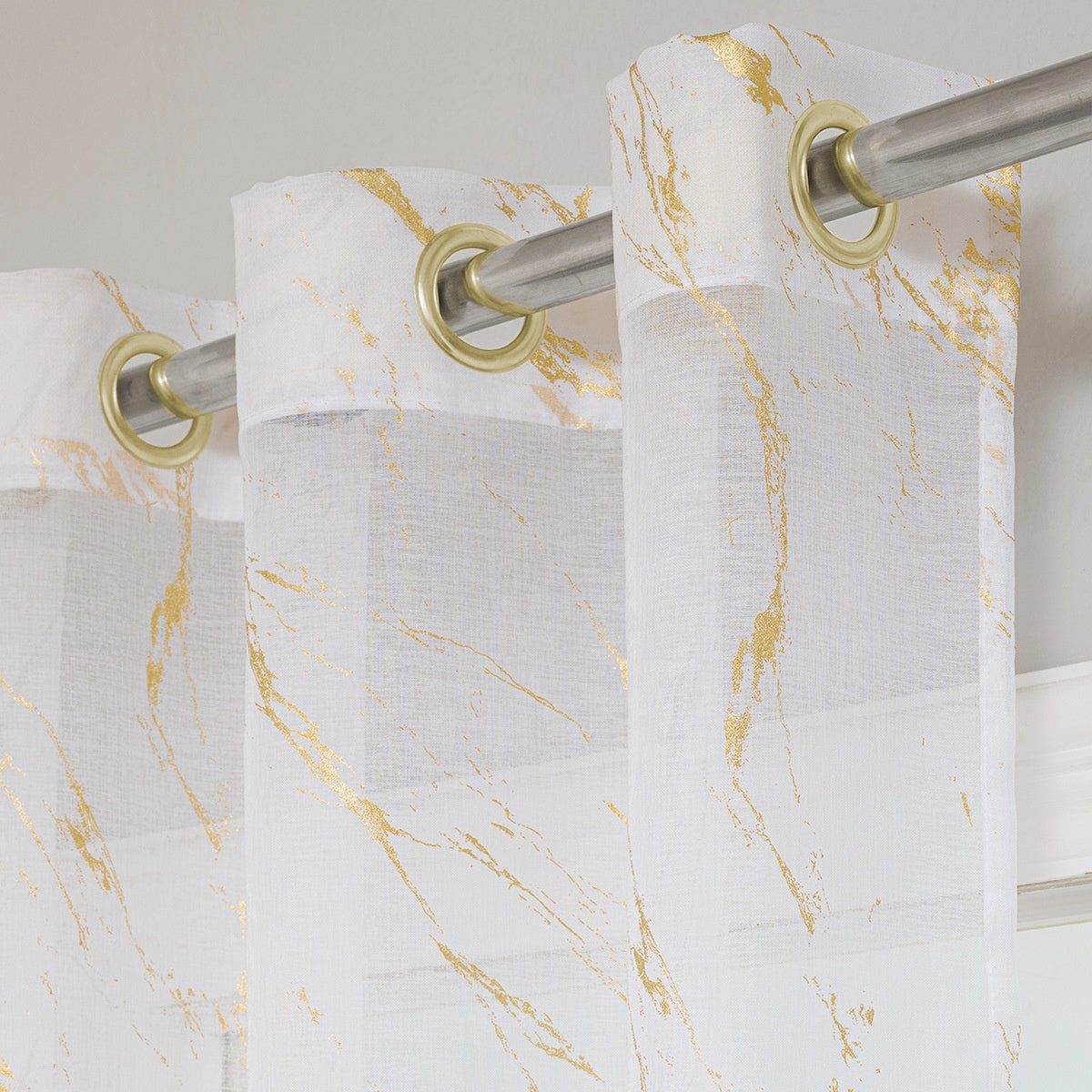 Elyse Marble Design Eyelet Voile Panel With Gold Foil