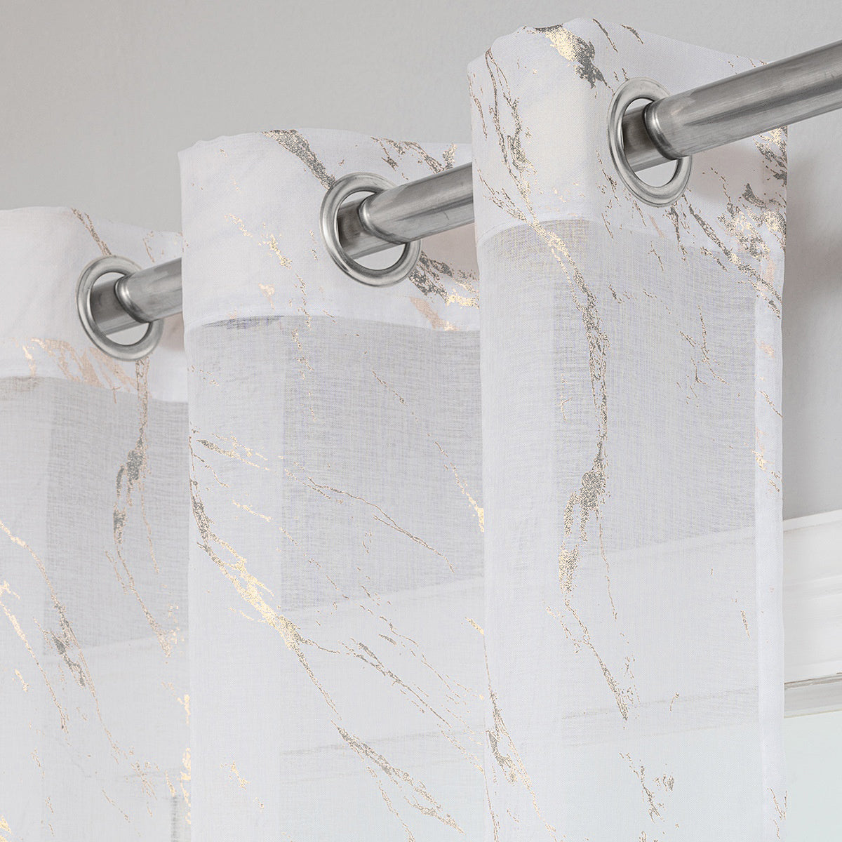 Elyse Marble Design Eyelet Voile Panel With Silver Foil