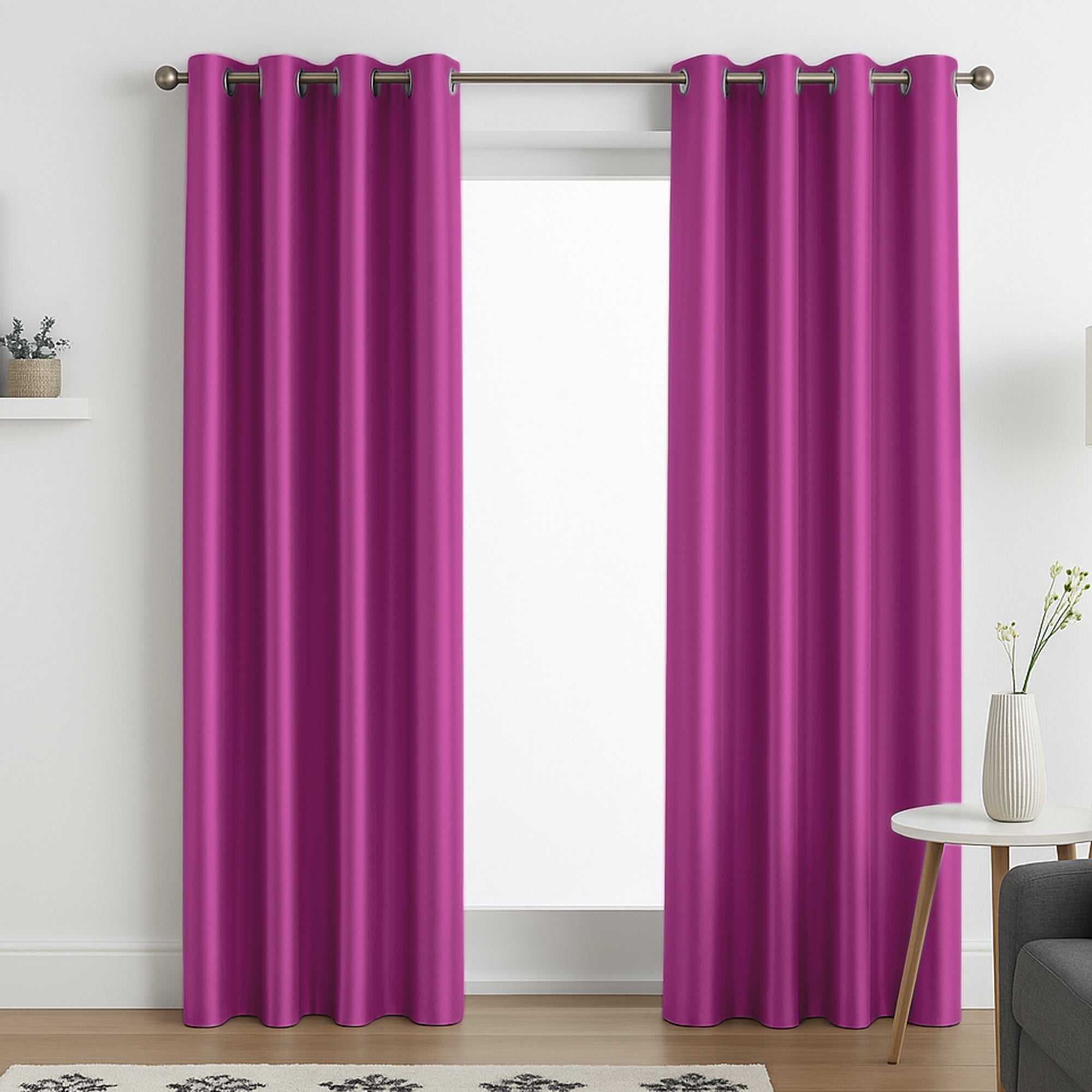 Faux Silk Eyelet Fully Lined Curtains (Fuchsia)
