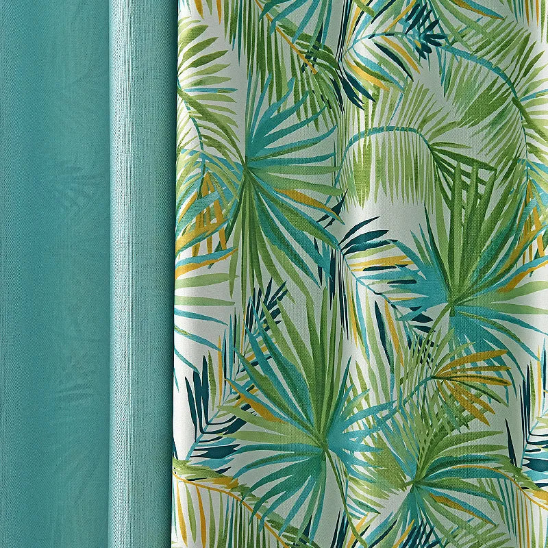 Tropical Leaves Eyelet Curtain Set (Green)
