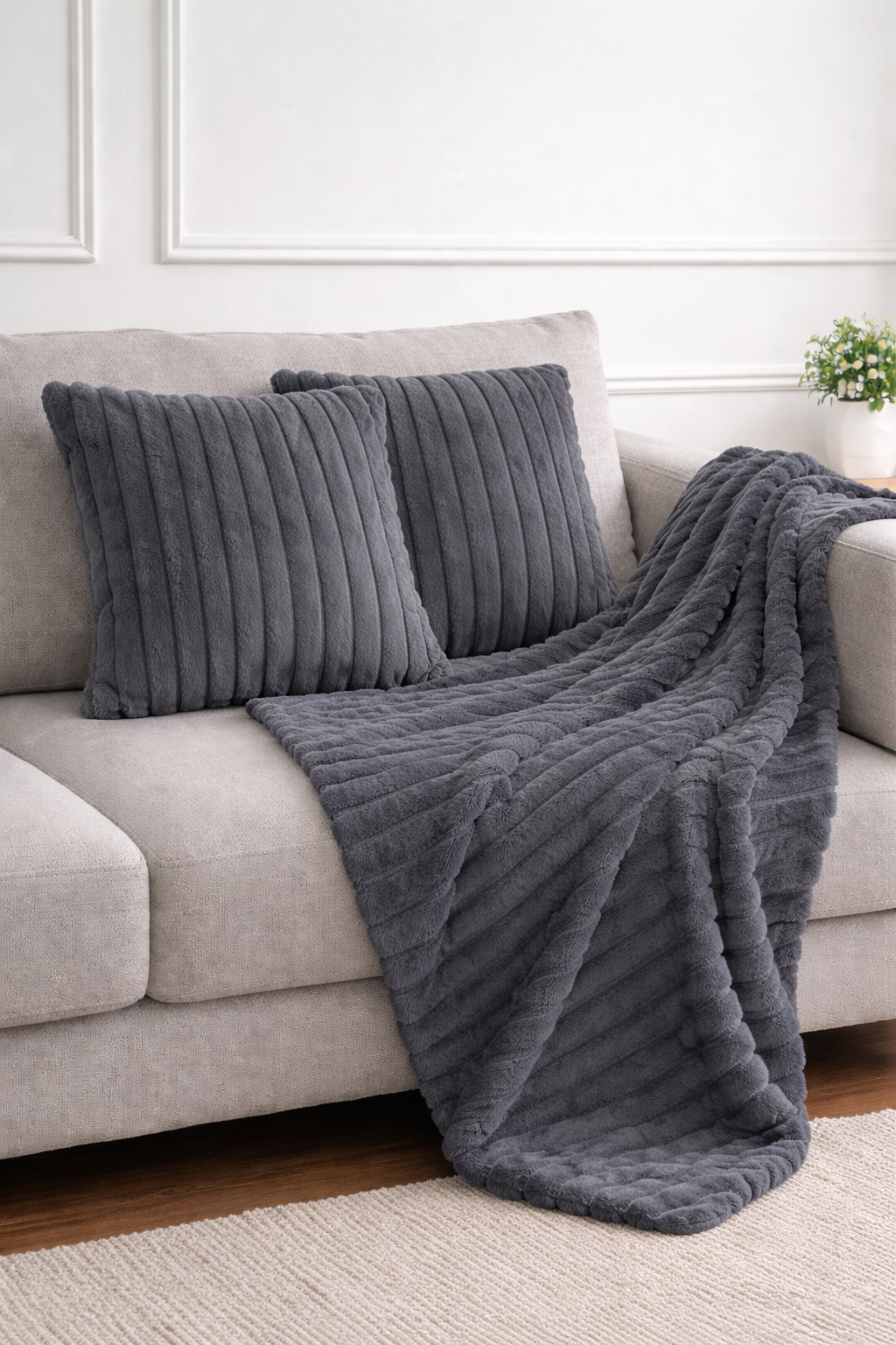 Ribbed Faux Fur Cushion Cover – Soft Plush Decorative Pillow (Multiple Colours and Sizes)