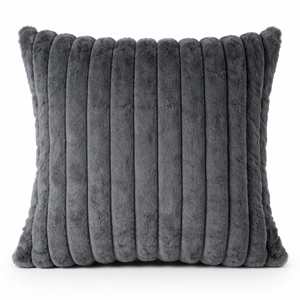 Ribbed Faux Fur Cushion Cover – Soft Plush Decorative Pillow (Multiple Colours and Sizes)