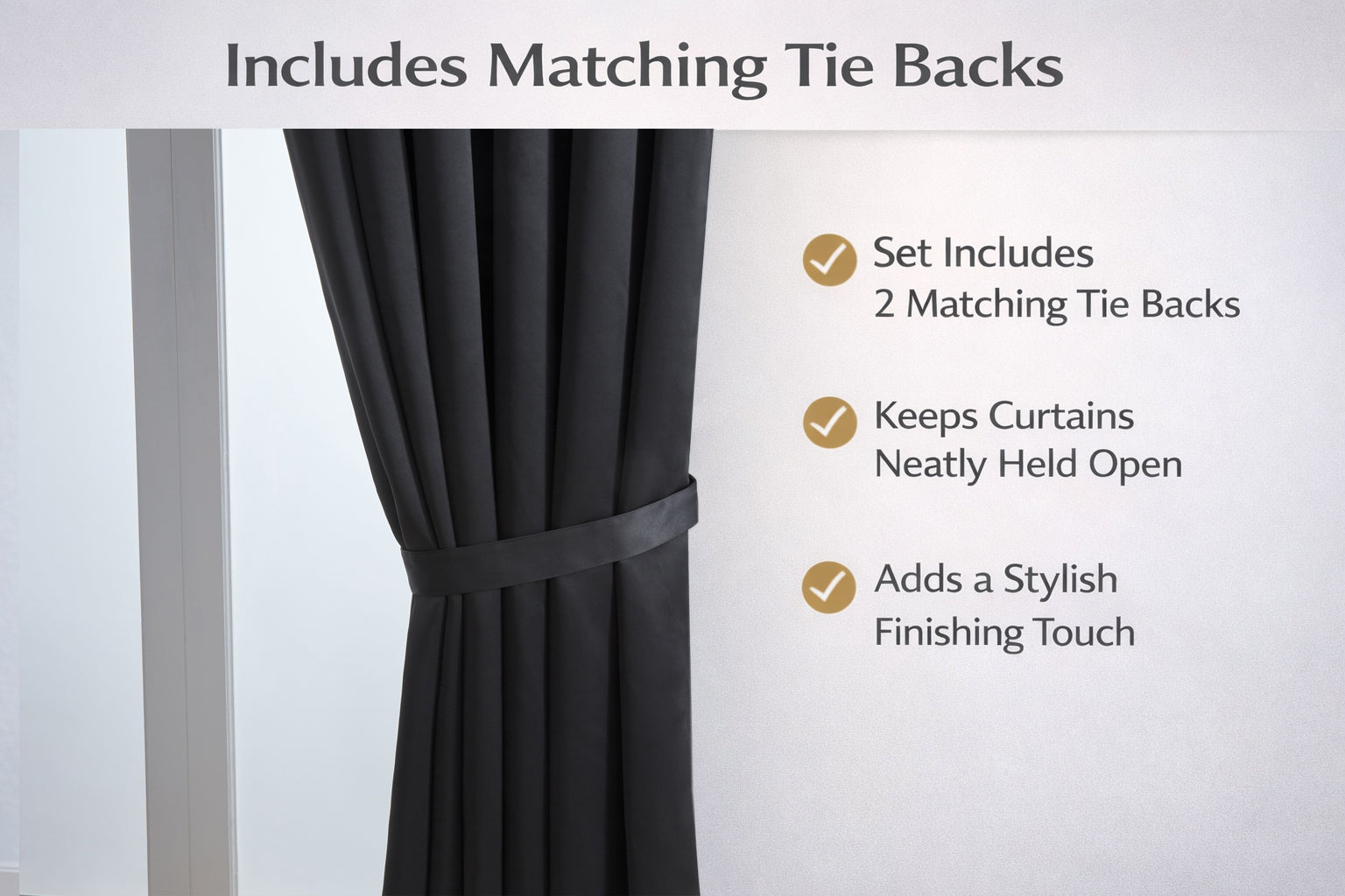 Thermal Blackout Ready Made Eyelet Curtains + Tie Backs (Black)