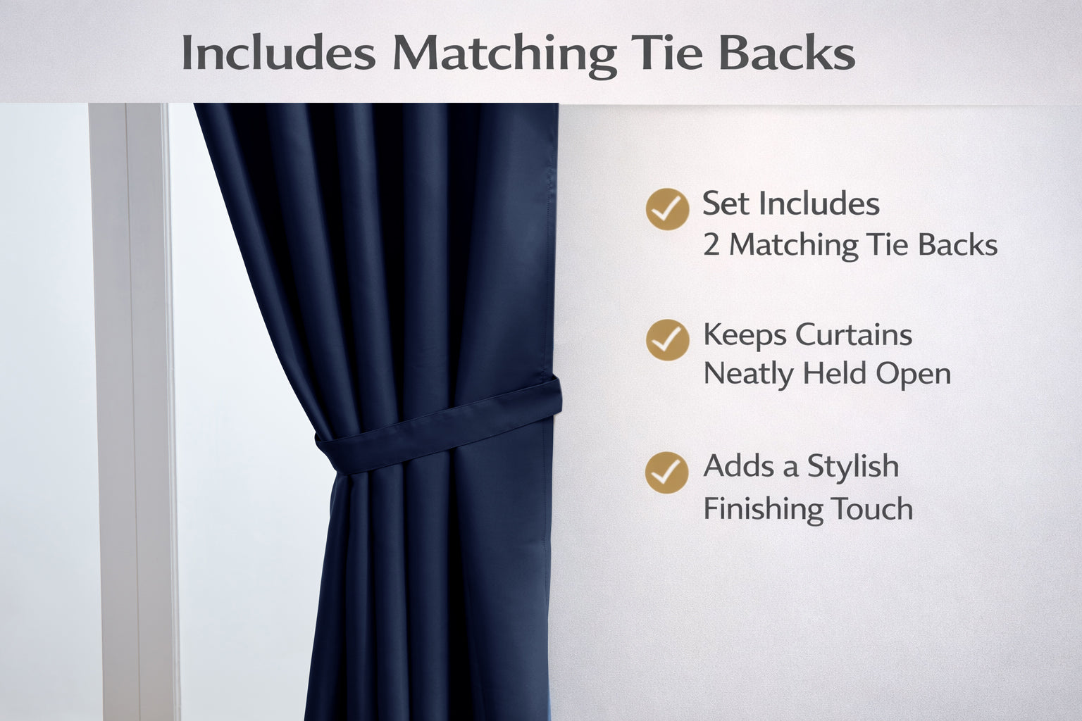 Thermal Blackout Ready Made Eyelet Curtains + Tie Backs (Navy)
