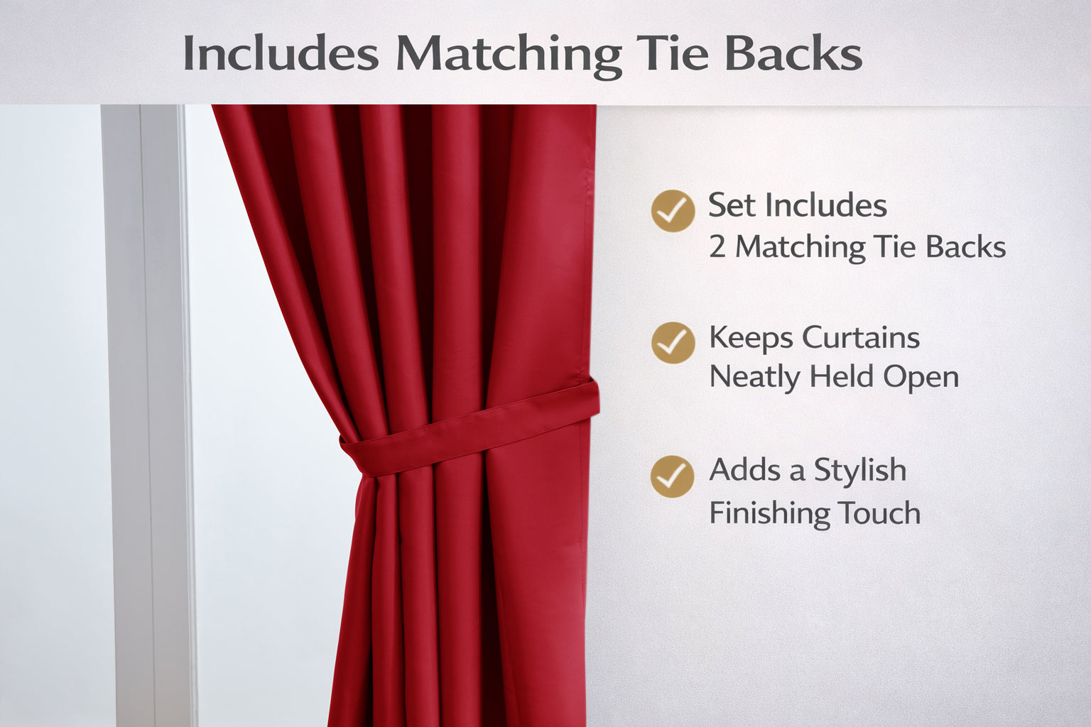 Thermal Blackout Ready Made Eyelet Curtains + Tie Backs (Red)