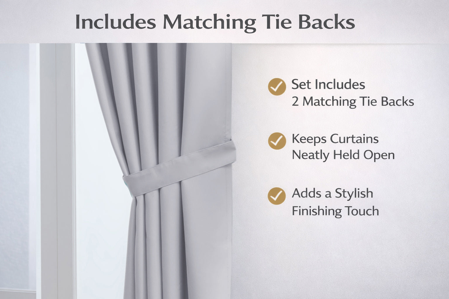 Thermal Blackout Ready Made Eyelet Curtains + Tie Backs (Light Silver/White)