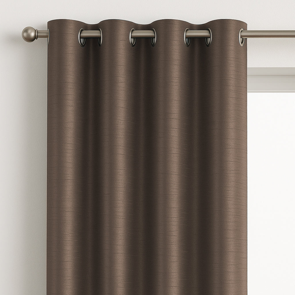 Faux Silk Eyelet Fully Lined Curtains (Mocha)