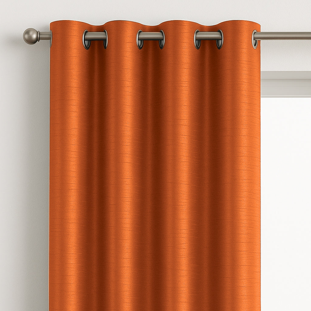 Faux Silk Eyelet Fully Lined Curtains (Orange)