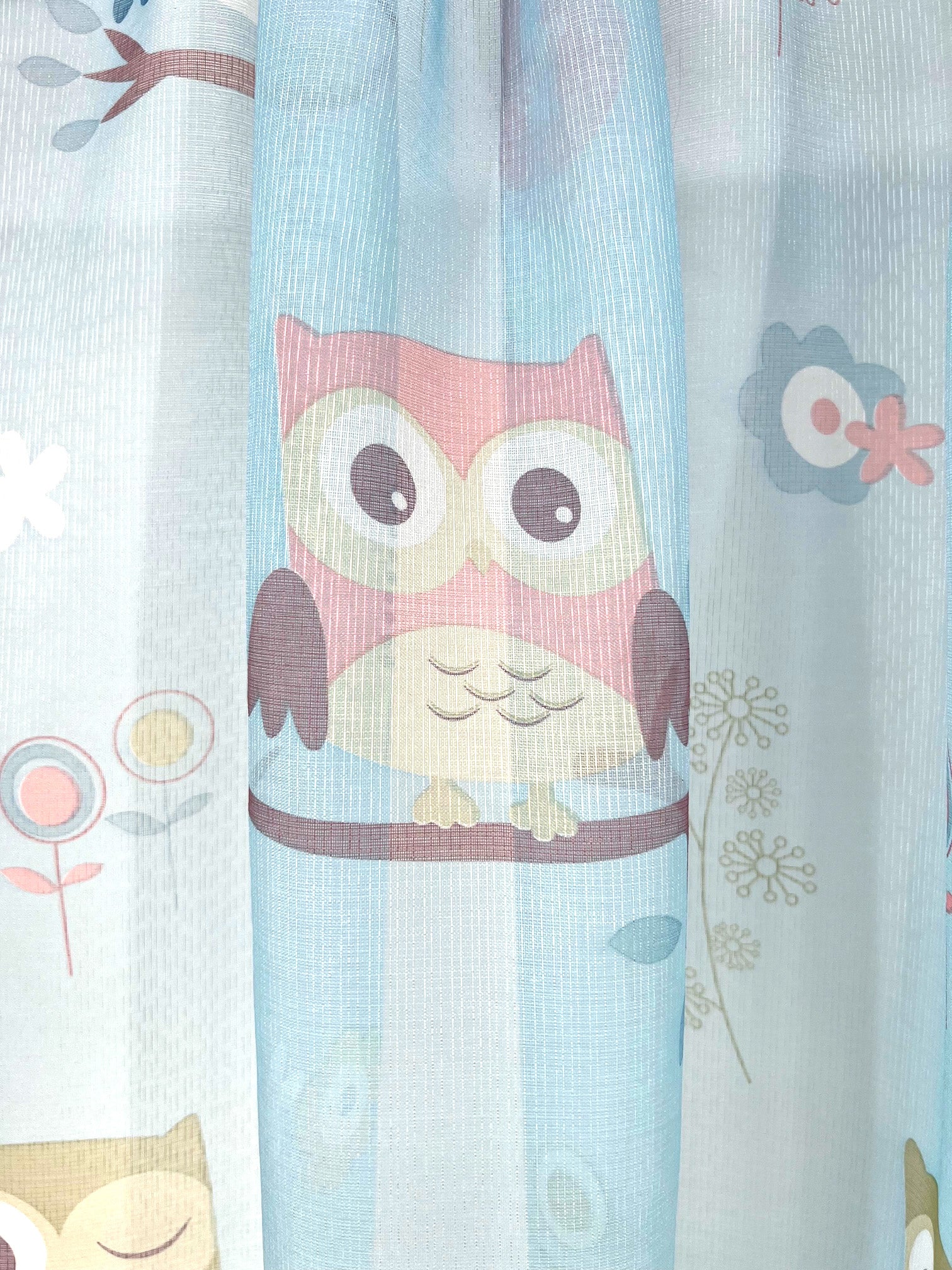 Owl Voile Panel With Rod Slot (Blue)