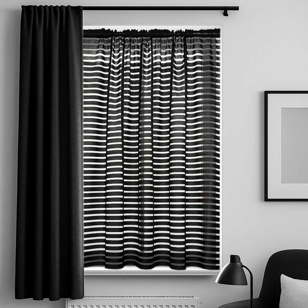 Paris Horizontal Stripe Black Net Curtain