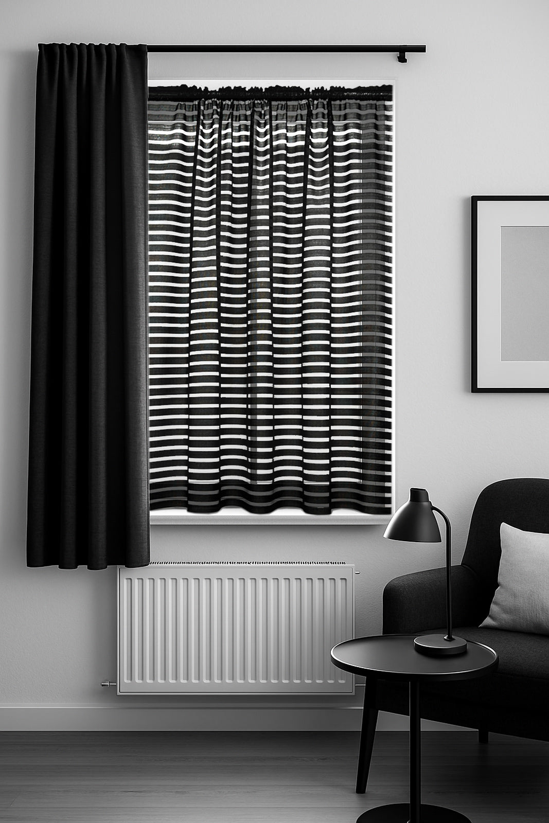 Paris Horizontal Stripe Black Net Curtain