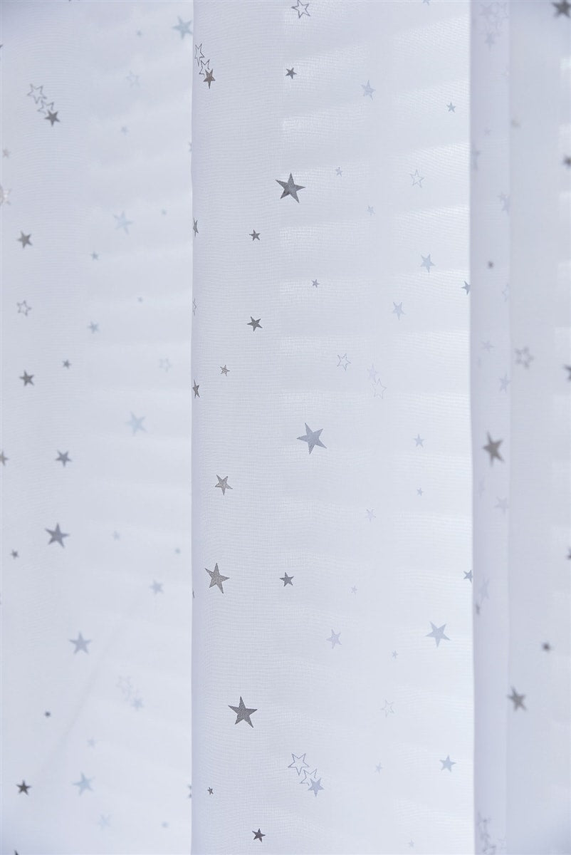 Star Voile Eyelet Curtain Panel (White)