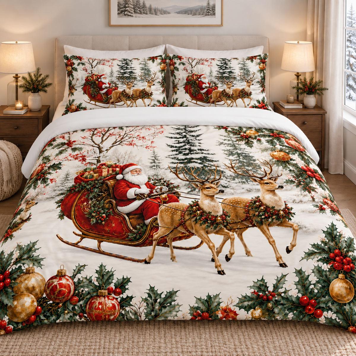 Santa's Sleigh Christmas Duvet Cover Set