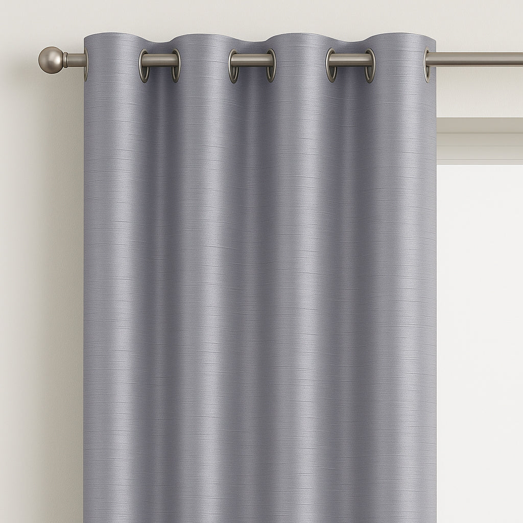 Faux Silk Eyelet Fully Lined Curtains (Silver)