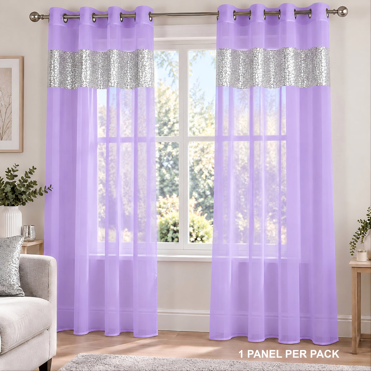 Sparkle Sequin Eyelet Voile Panel (Lilac)