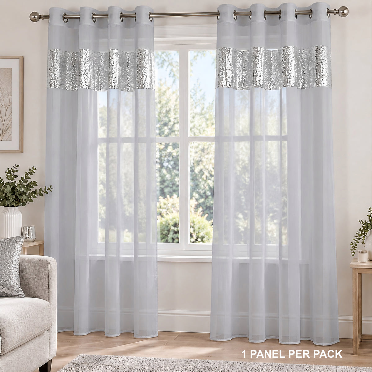 Sparkle Sequin Eyelet Voile Panel (Silver)