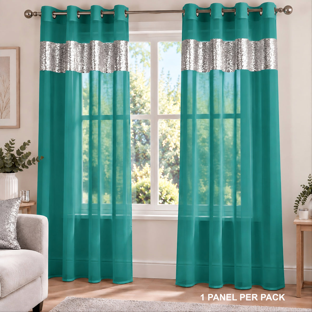 Sparkle Sequin Eyelet Voile Panel (Teal)