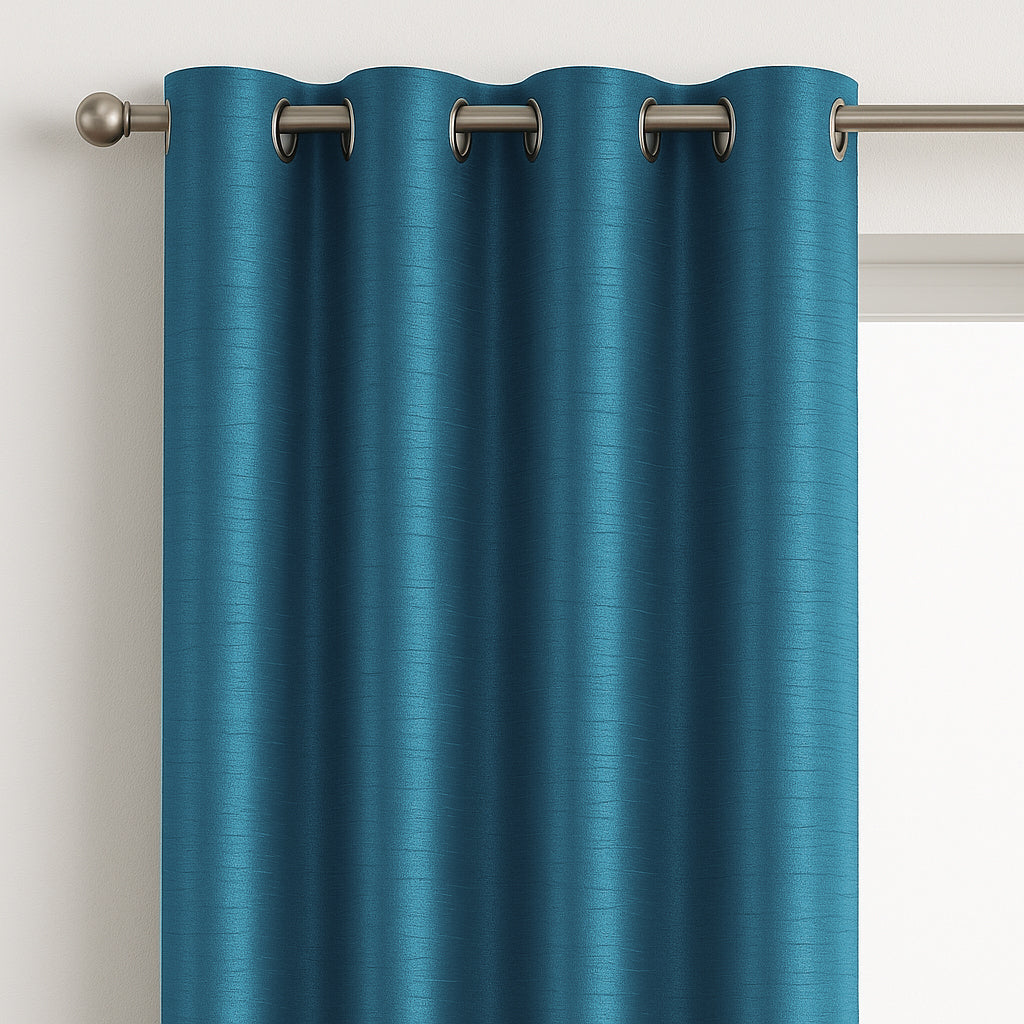 Faux Silk Eyelet Fully Lined Curtains (Teal)
