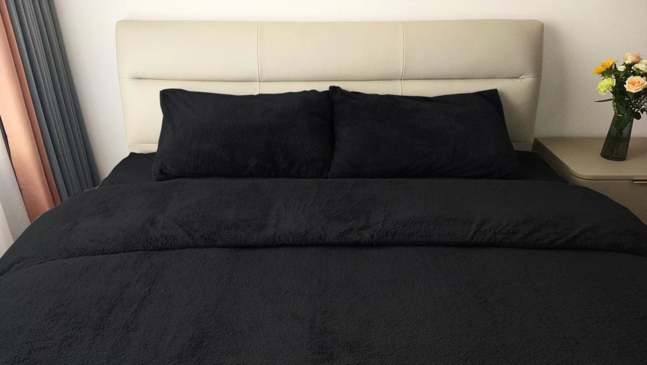 Teddy Fleece Duvet Cover And Pillowcase Set (Black)