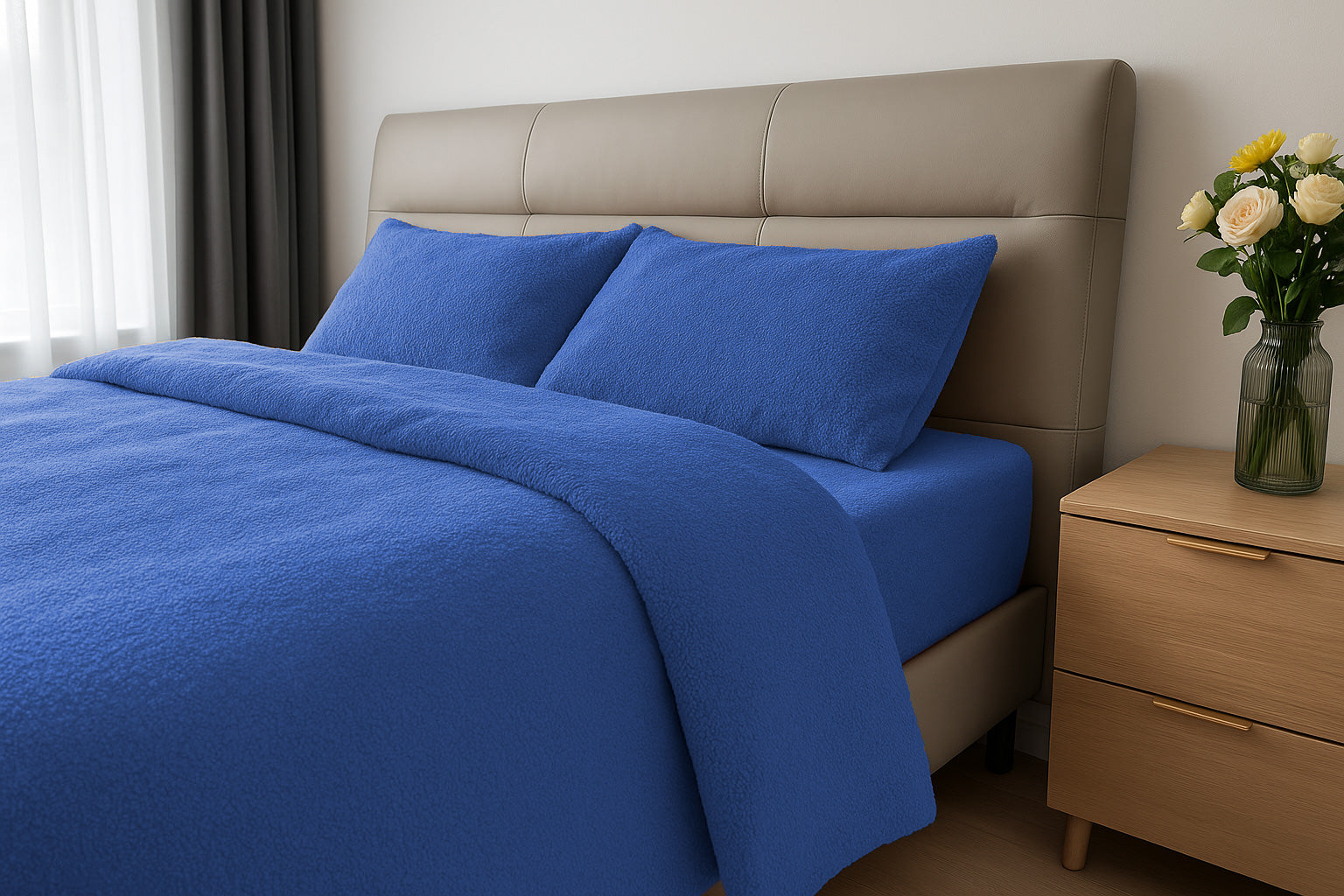 Teddy Fleece Duvet Cover And Pillowcase Set (Blue)