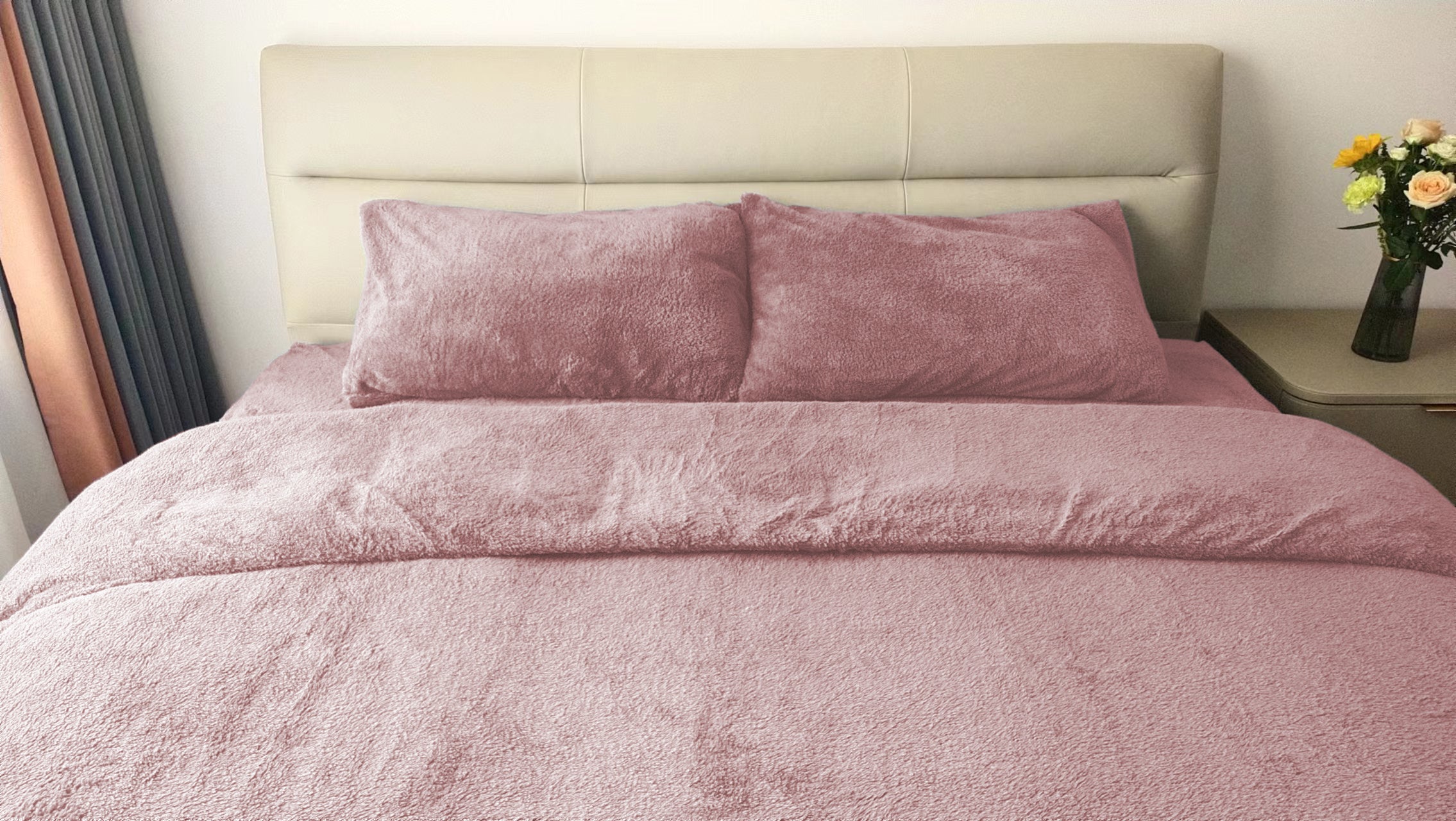 Teddy Fleece Duvet Cover And Pillowcase Set (Blush Pink)