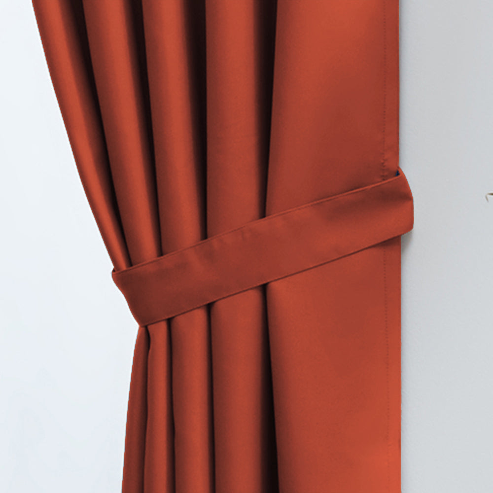 Thermal Blackout Ready Made Pencil Pleat Tape Top Curtains + Tie Backs (Terracotta)