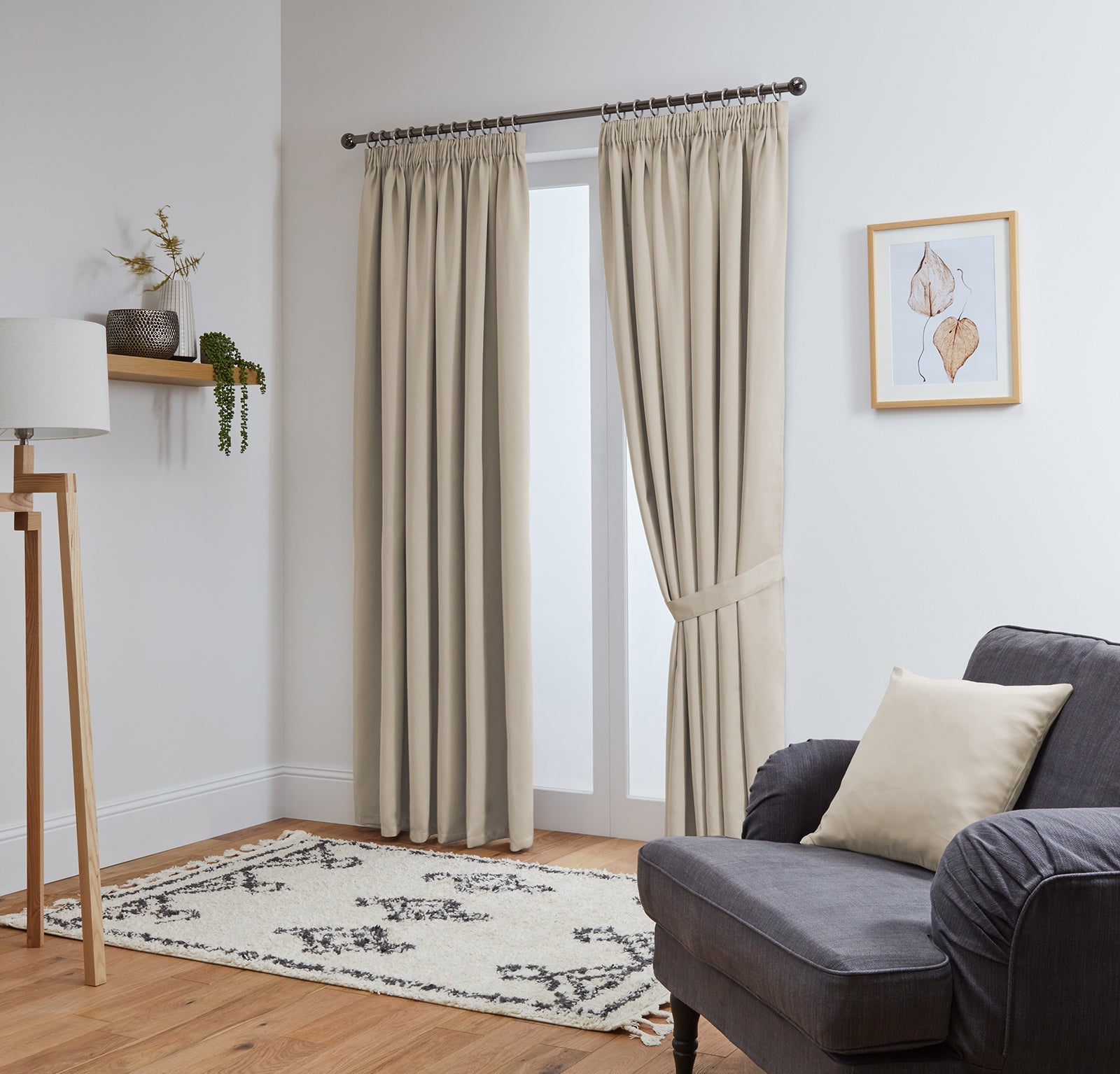 Thermal Blackout Ready Made Tape Top Curtains + Tie Backs (Natural)