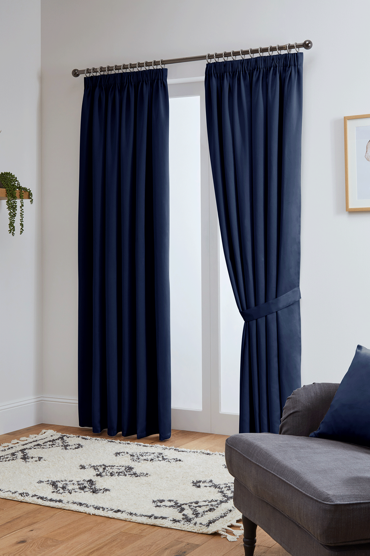 Thermal Blackout Ready Made Tape Top Curtains + Tie Backs (Navy)