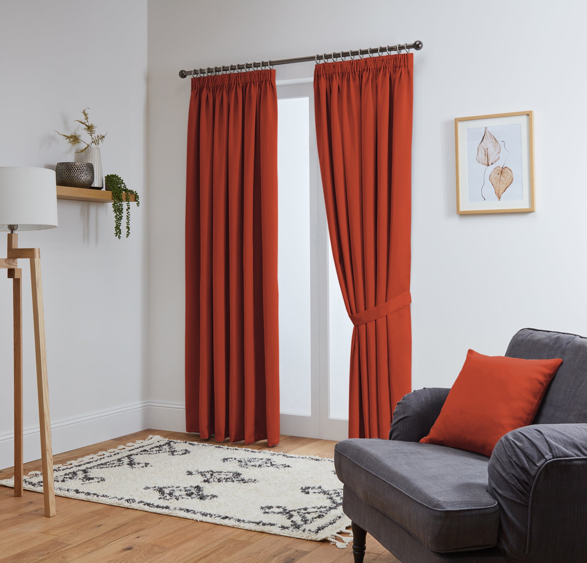 Thermal Blackout Ready Made Pencil Pleat Tape Top Curtains + Tie Backs (Terracotta)