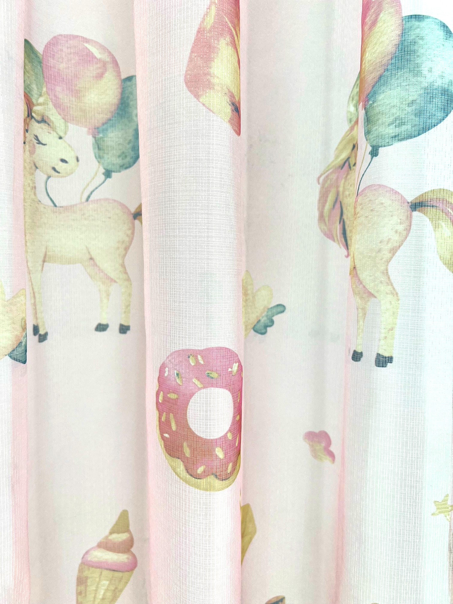 Unicorn Voile Panel With Rod Slot (Pink)