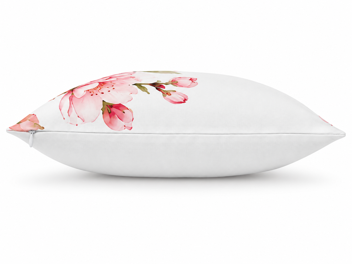 Cherry Blossom Print Cushion Cover – Pink & White Watercolour - Style Floral Design – 18" × 18"