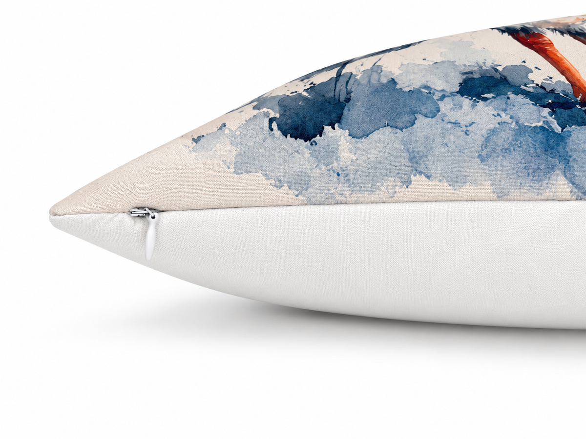 Puffin Print Cushion Cover – Watercolour - Style Coastal Bird Design – Blue & Cream – 18" × 18"