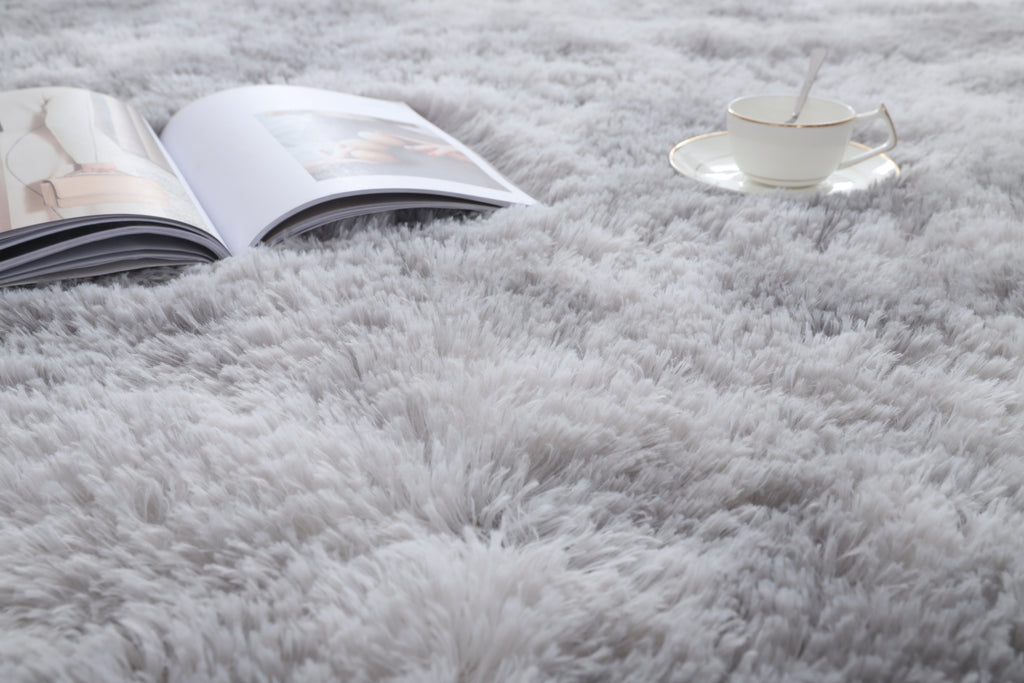 Thick Pile Rug Fluffy Shaggy Area Rug - Non-Slip - Thick Pile Floor Mat (Light Grey)