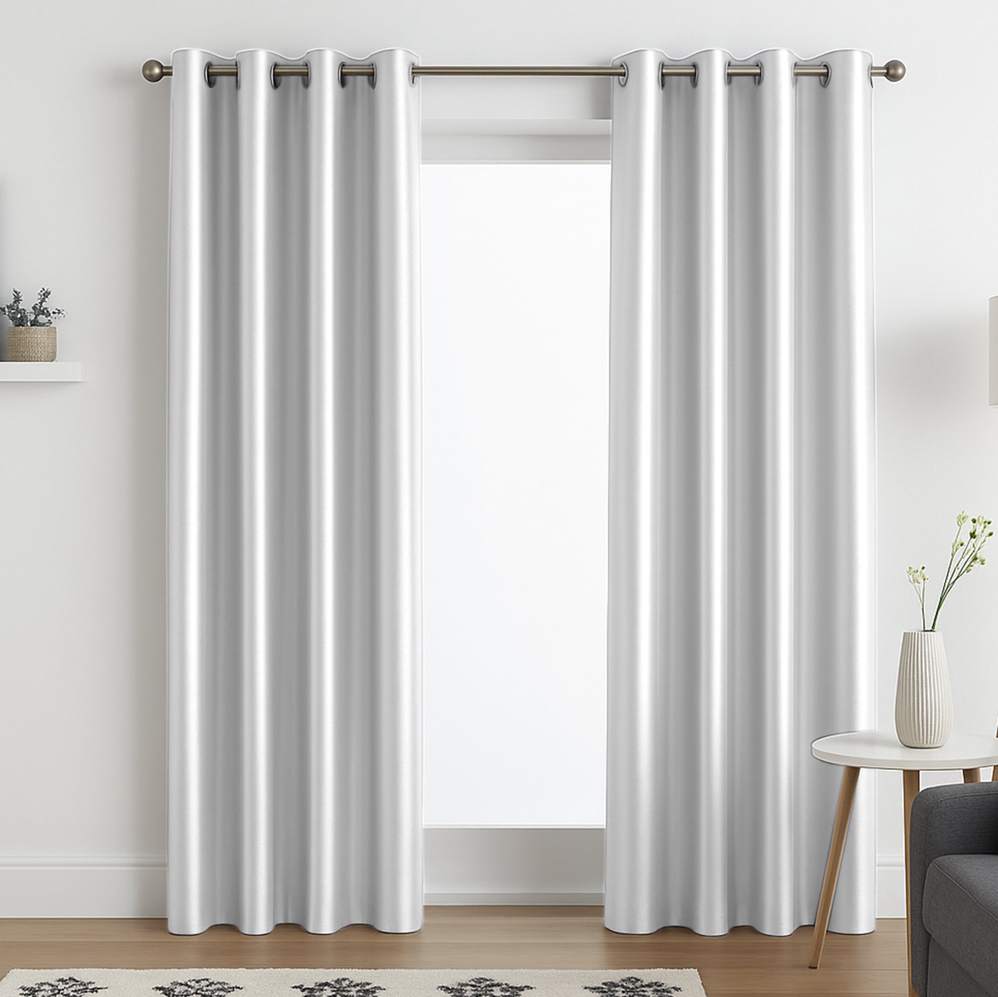 Faux Silk Eyelet Fully Lined Curtains (White)
