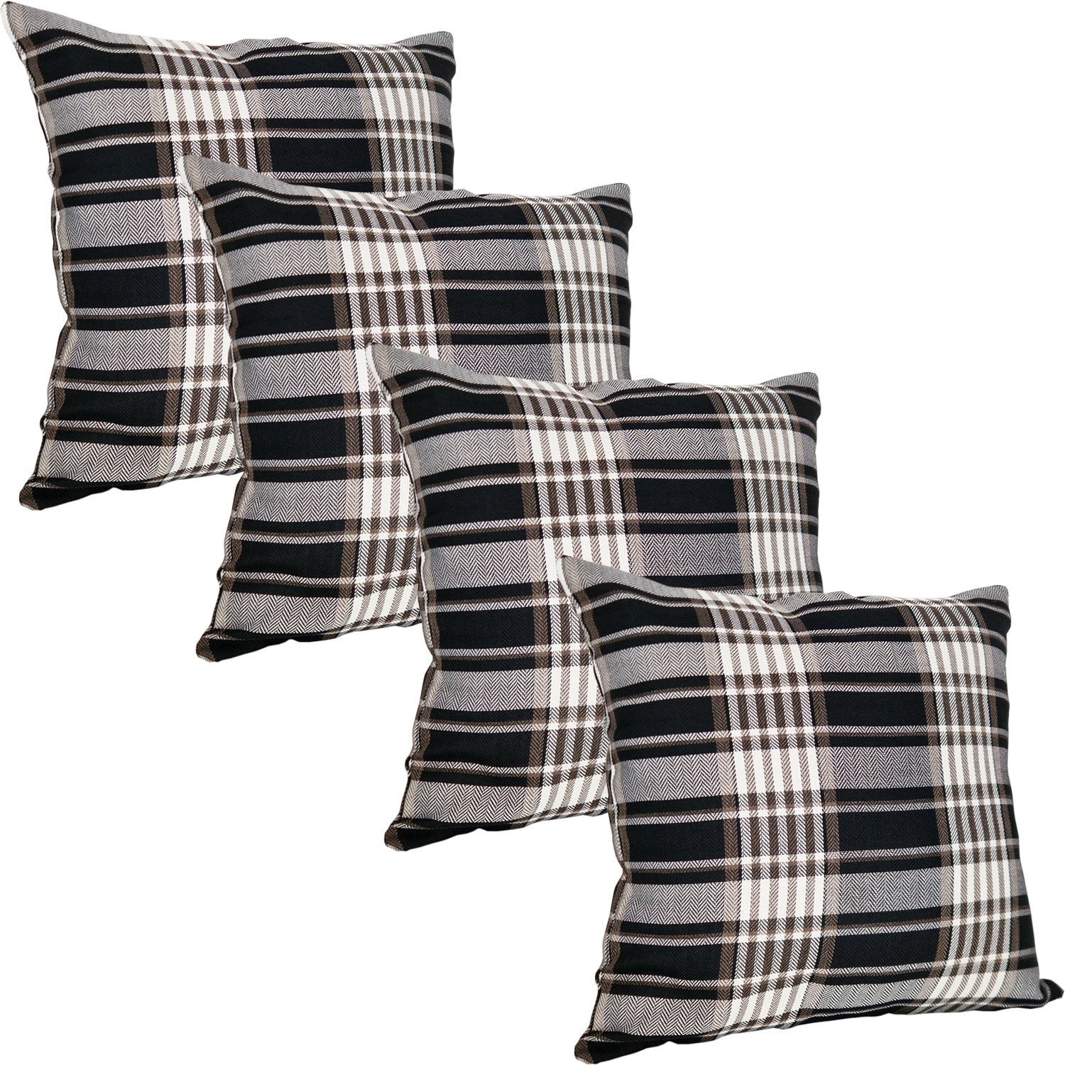 Tartan Check Cushion Covers (Pack Of 4) Black, 18" x 18"