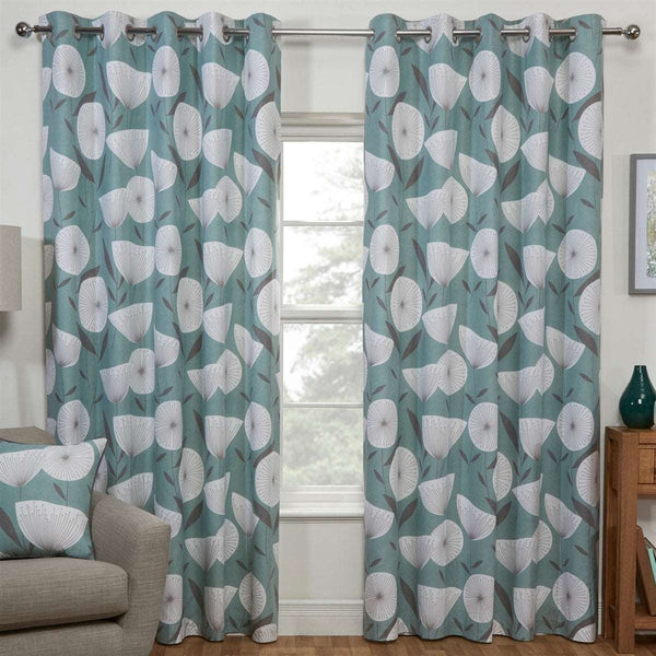 Amelia Modern Floral Lined Ready Made Eyelet Curtains (Teal)