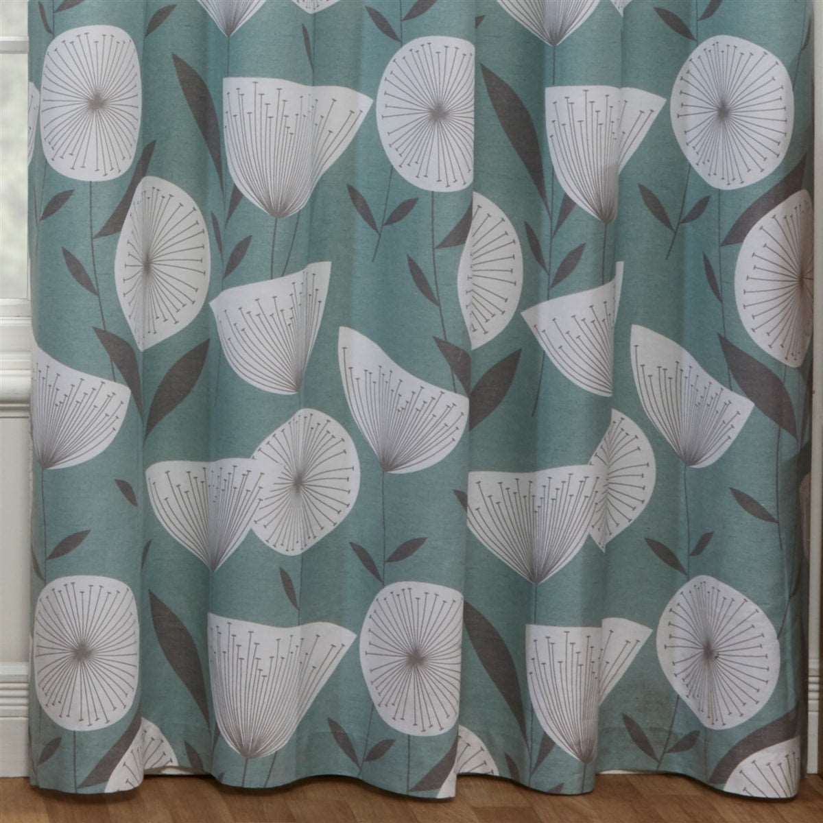 Amelia Modern Floral Lined Ready Made Eyelet Curtains (Teal)