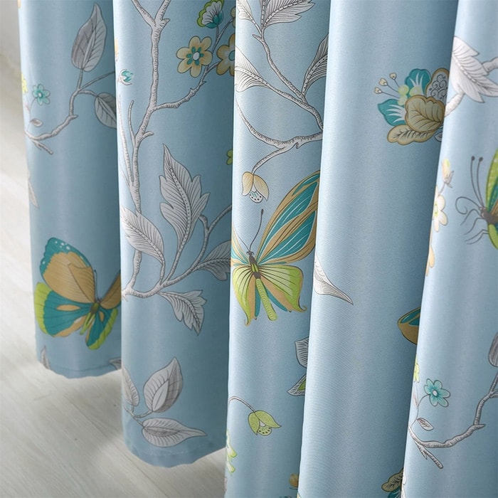 Butterfly Thermal Blockout Ready Made Eyelet Curtain (Blue)