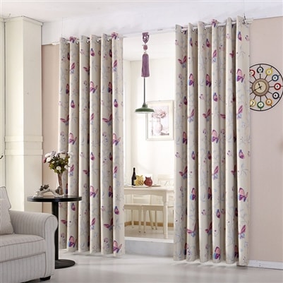 Butterfly Thermal Blockout Ready Made Eyelet Curtain (Natural)