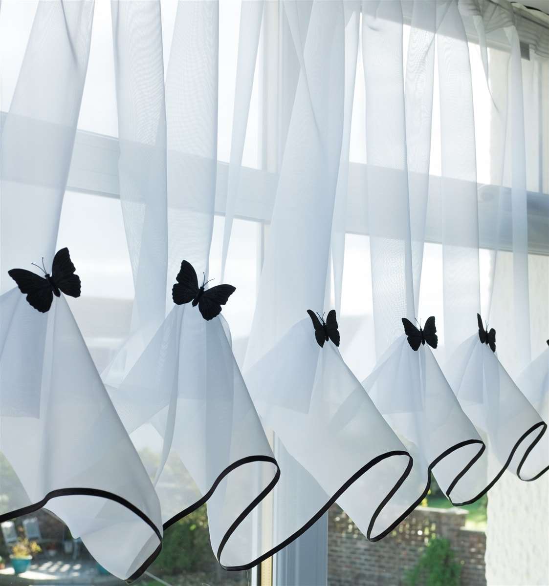 Butterfly Voile Curtain Blind With Matching Piping (Black)
