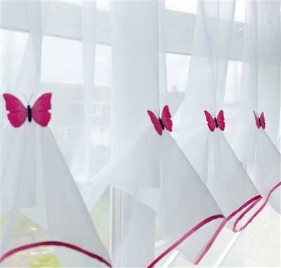 Butterfly Voile Curtain Blind With Matching Piping (Fuchsia)