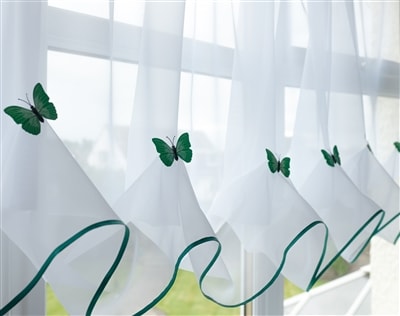 Butterfly Voile Curtain Blind With Matching Piping (Green)