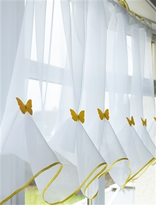 Butterfly Voile Curtain Blind With Matching Piping (Yellow)
