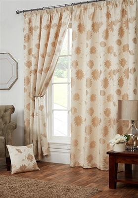 Freya Floral Fully Lined Pencil Pleat Tape Top Curtains (Cream)